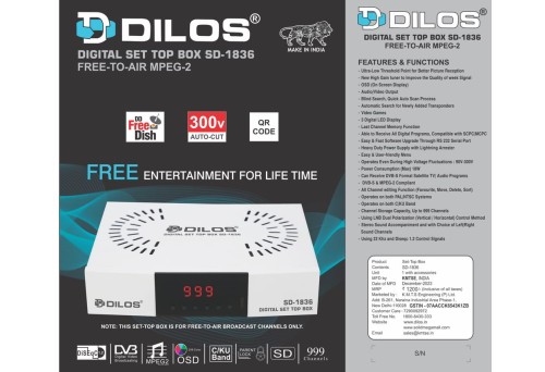 Dilos SD-1836 MPEG-2 SD DVB-S Digital FTA Set-Top Box