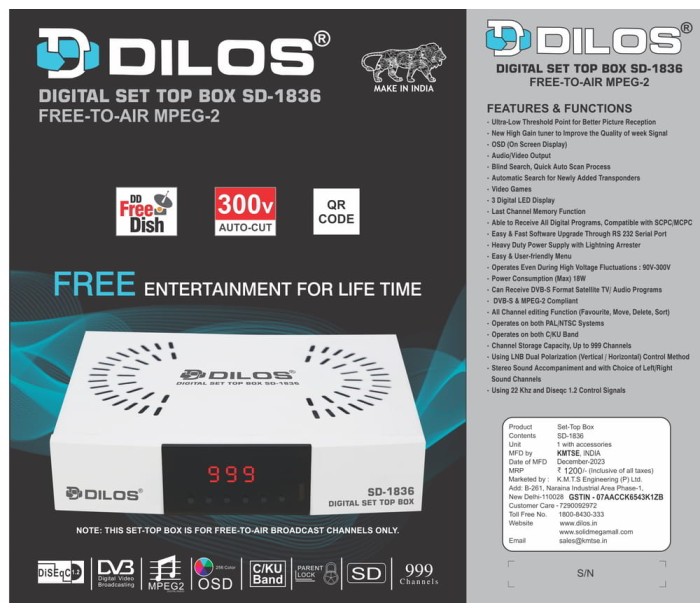 Dilos SD-1836 MPEG-2 SD DVB-S Digital FTA Set-Top Box