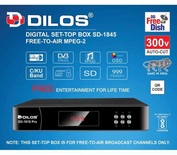 Dilos SD-1845 MPEG-2 SD DVB-S Digital FTA Set-Top Box