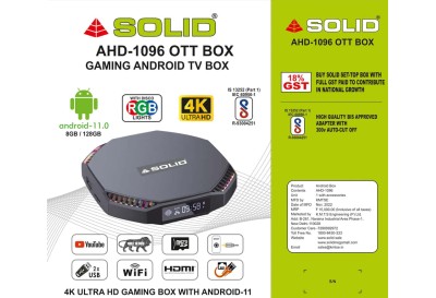 SOLID AHD-1096 8GB/128GB Android 11 TV Box with RGB And Free FREE OTT SUBSCRIPTION 