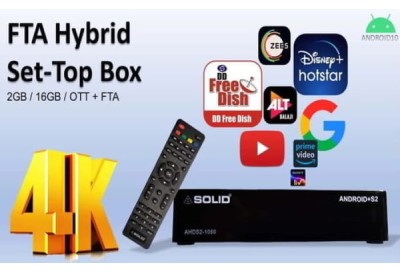 SOLID AHDS2-1080 DD Free dish Suitable FTA Hybrid  Android 10 Smart Box With ONE YEAR FREE OTT SUBSCRIPTION 