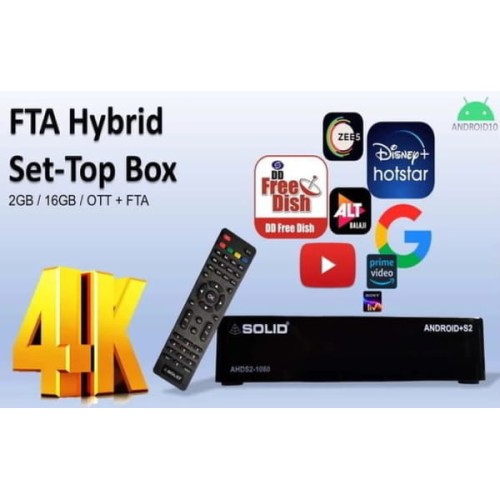 SOLID AHDS2-1080 DD Free dish Suitable FTA Hybrid  Android 10 Smart Box With ONE YEAR FREE OTT SUBSCRIPTION 