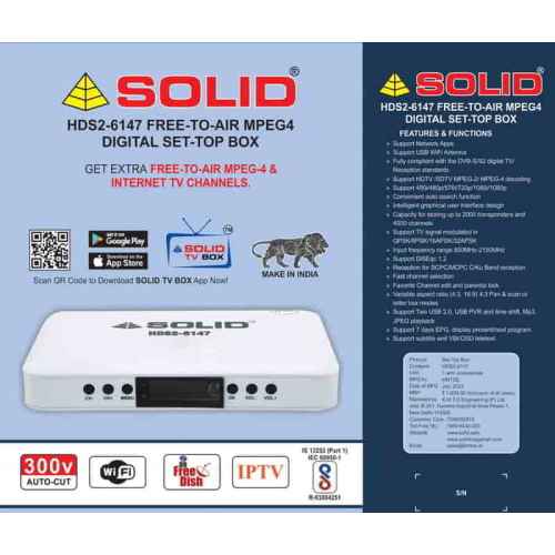 SOLID HDS2-6147 DVB-S2/MPEG-4 FullHD FTA  Set-Top Box with SOLID OTT App