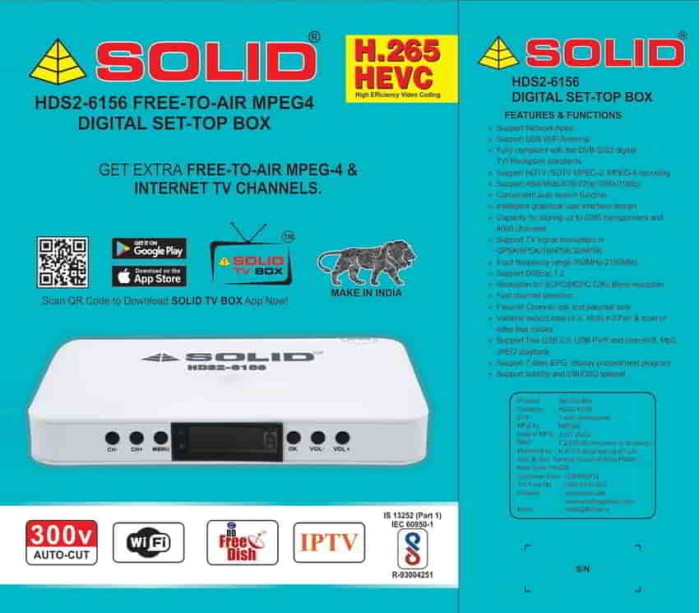 SOLID HDS2-6156 H.265/HEVC DVB-S2 FullHD FTA  Set-Top Box