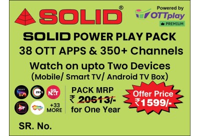 SOLID POWERPLAY ANNUAL OTT PACK - 38 OTT & 350+ Channels