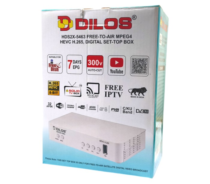 DILOS HDS2X-5463 S2X, HEVC 8bits H.265 Free-To-Air Set-Top Box with Inbuilt Wifi