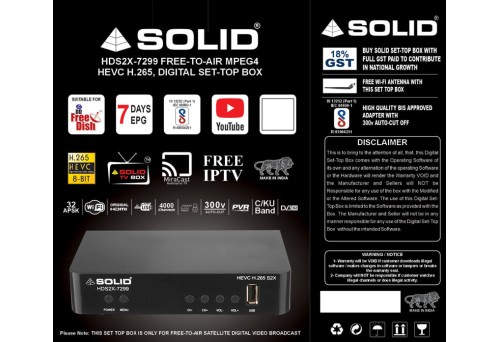  SOLID HDS2X-7299 HEVC 8bits H.265 Free-To-Air Set-Top Box