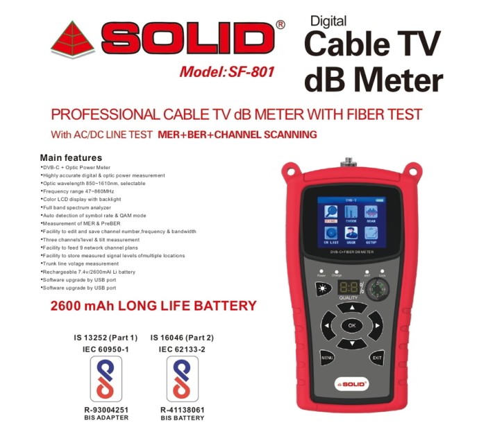 SOLID SF-801 Digital Cable TV dB Meter