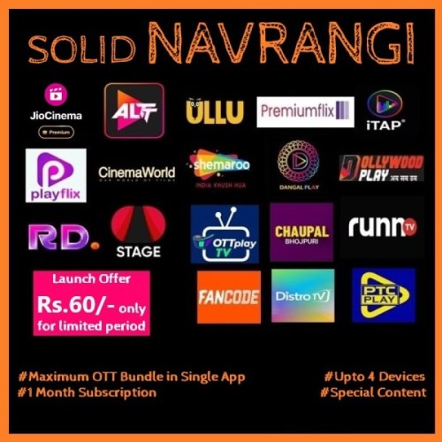 SOLID NAVRANGI MONTHLY PACK WITH JIO CINEMA PREMIUM - 19 OTT APPS & 250+ Channels