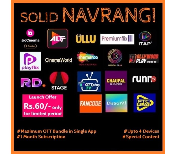 SOLID NAVRANGI MONTHLY PACK WITH JIO CINEMA PREMIUM - 19 OTT APPS & 250+ Channels