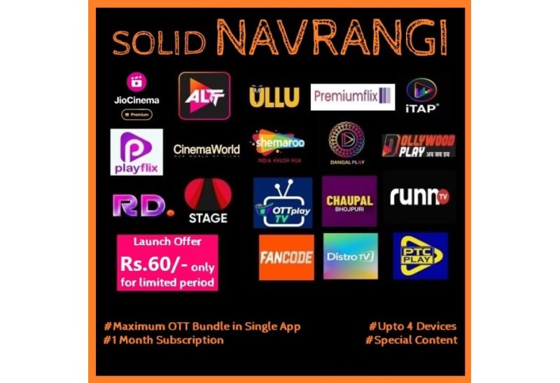 SOLID NAVRANGI MONTHLY PACK - 19 OTT APPS & 250+ Channels