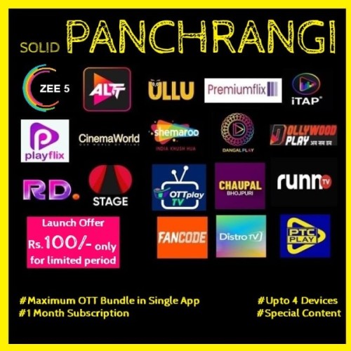 SOLID PANCHRANGI MONTHLY PACK WITH ZEE5  - 19 OTT APPS & 250+ Channels