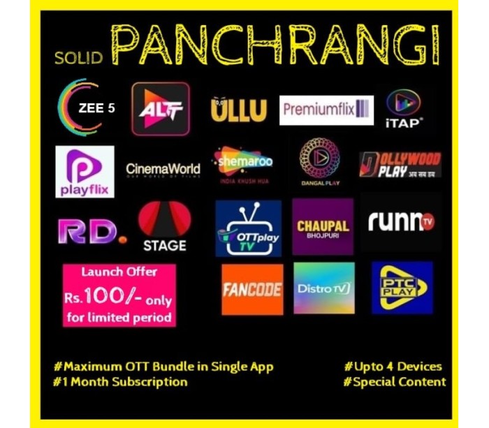 SOLID PANCHRANGI MONTHLY PACK WITH ZEE5  - 19 OTT APPS & 250+ Channels