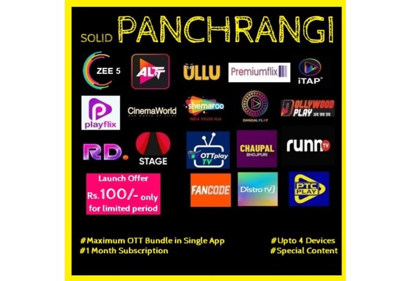 SOLID PANCHRANGI MONTHLY PACK  - 19 OTT APPS & 250+ Channels