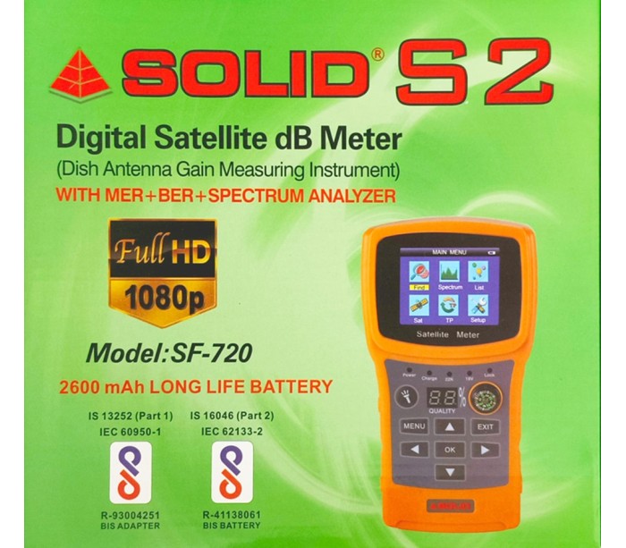 SOLID SF-720 Rechargeable Digital Satellite dB Meter with Torch (2023)