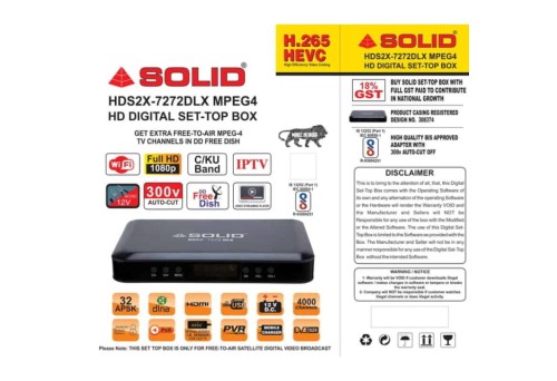 SOLID HDS2X-7272DLX  S2X H.265 HD FTA Set-Top Box