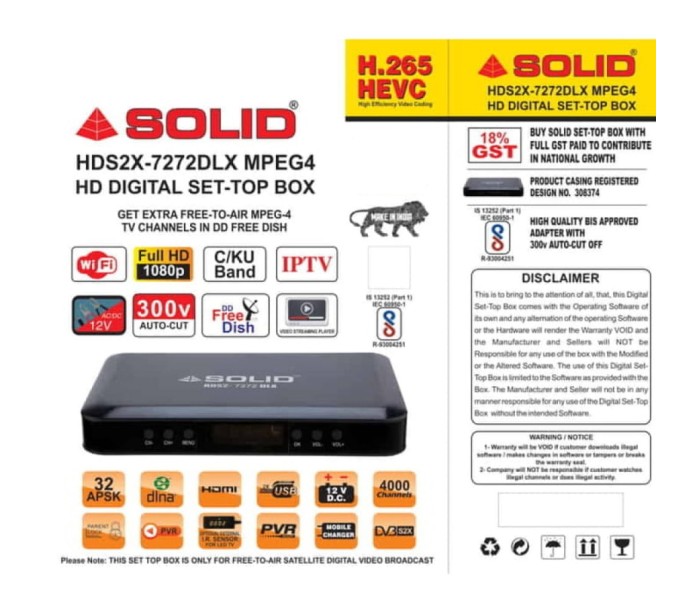 SOLID HDS2X-7272DLX  S2X H.265 HD FTA Set-Top Box