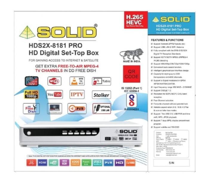 SOLID HDS2X-8181PRO H.265 T2-MI HEVC  S2X FullHD FTA  Set-Top Box